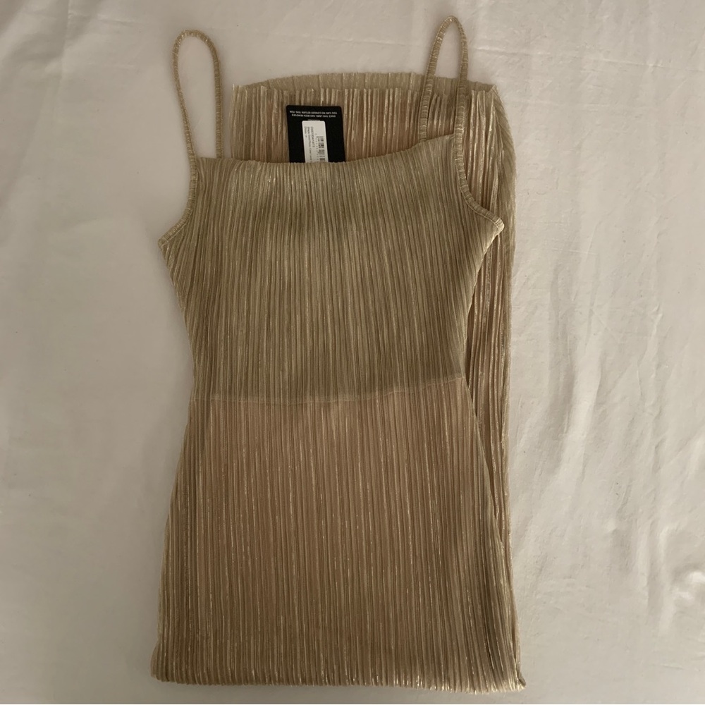 Pretty Little Things Gold Cowl Neck Fitted Midi Dress US Size 10